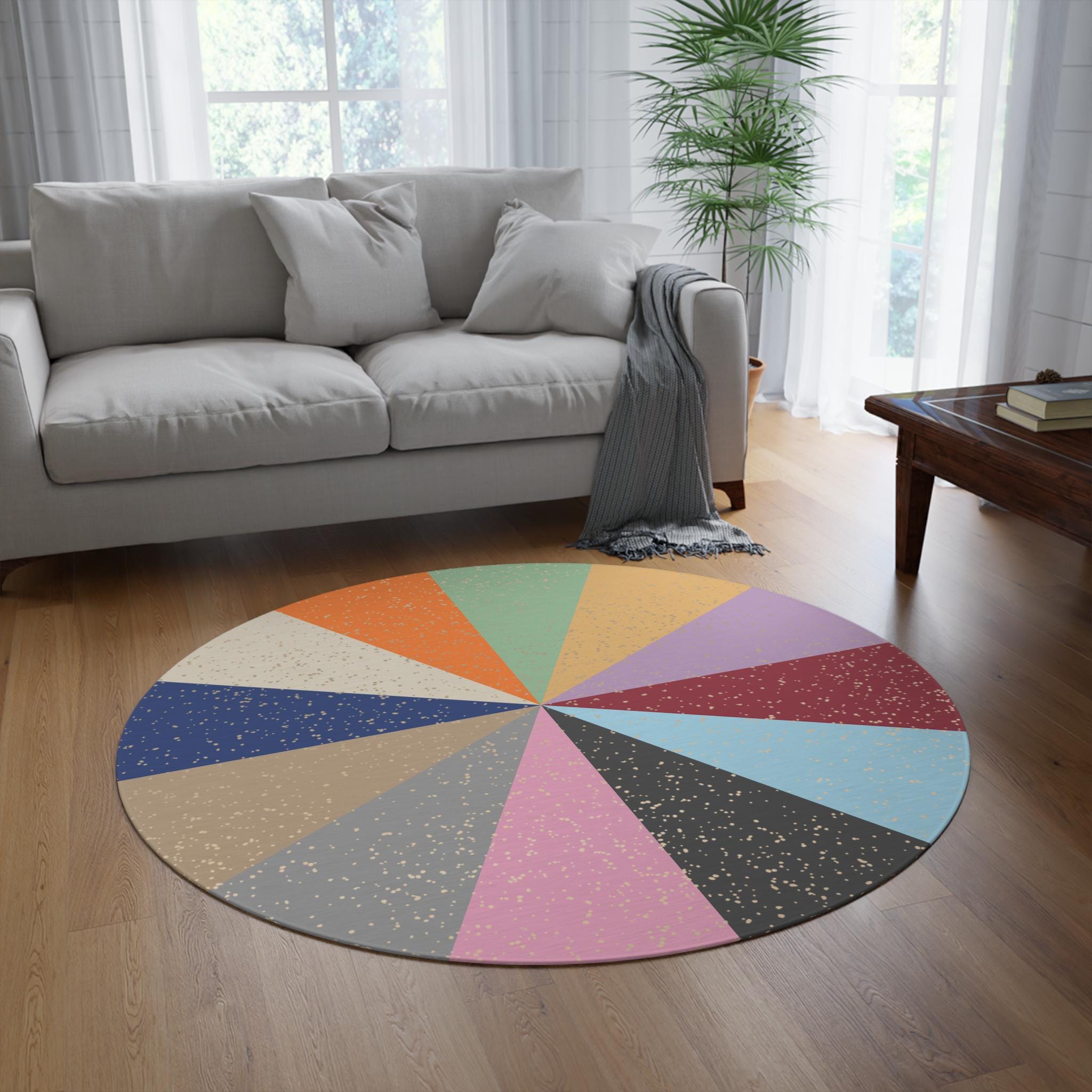 Eras Round Rug Retro Color Wheel Round Rug Modern Geometric Floor Mat ...