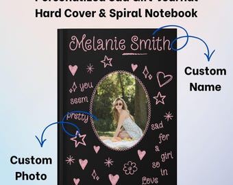 Diario personalizado para chica triste, diario de tapa dura personalizado, regalo personalizado, cuaderno espiral con foto personalizada, portada de libro OR3 personalizada, diario Olivia