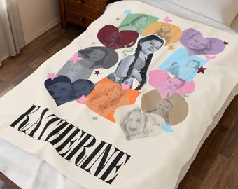 Coperta collage personalizzata Eras, coperta in velluto felpato, coperta con foto personalizzata, regalo per amanti della musica, coperta Taylor Era, foto personalizzata Era Nome