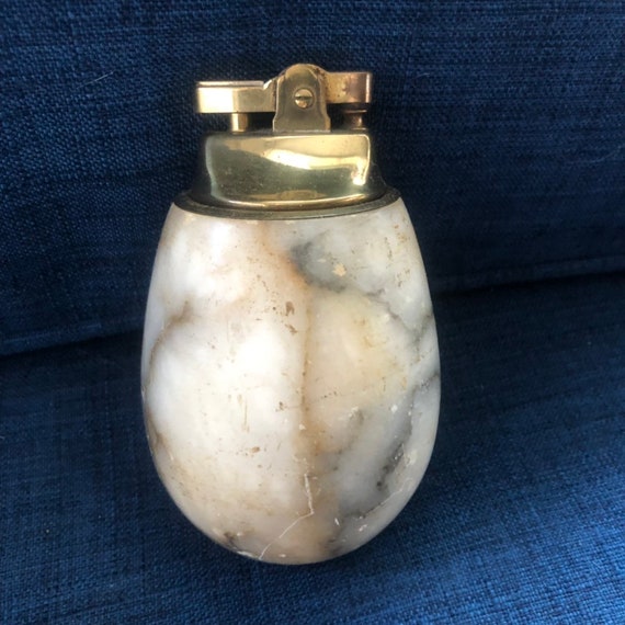 Vintage Table Top Lighter Tobacciana Thumb Action 50 S Ivory Gray Marble Stone Cigarette Cigar Lighterbox I