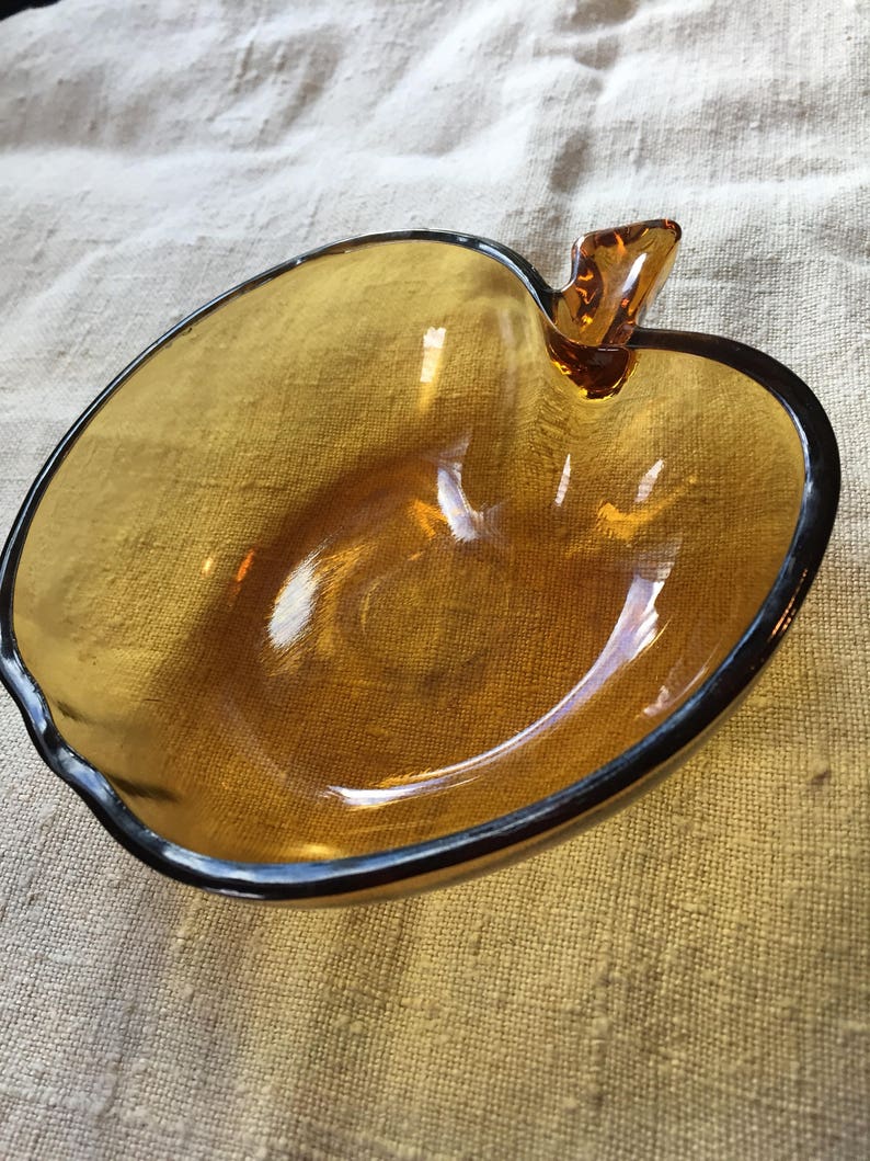5x5 inches box C Small Serving or Candy Dish vintage amber glass Vintage apple Dish