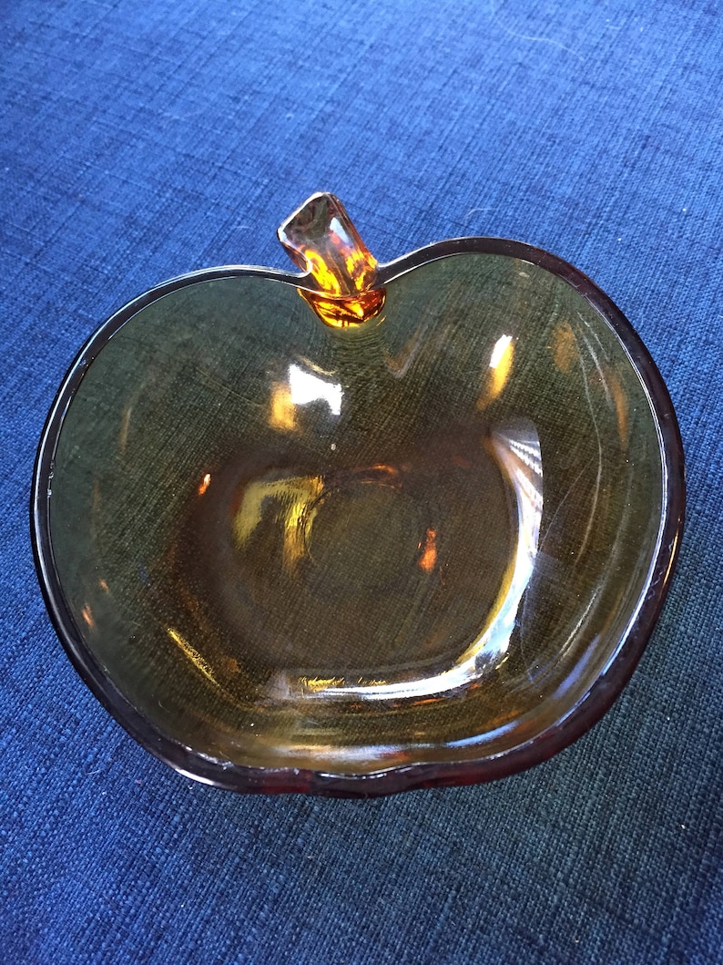 5x5 inches box C Small Serving or Candy Dish vintage amber glass Vintage apple Dish