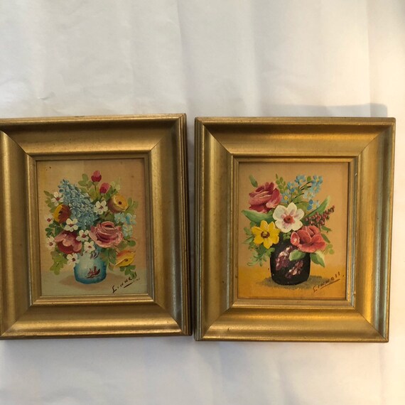 Vintage Oil Painting Flower Miniature Floral Golden Frame Art 1:12 Dollhouse New