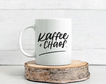 Coffee mug "Coffee + Chaos" | Funny mug with saying | Gift for colleague | Humorous mug | White ceramic mug | Coffee mug 325/440ml