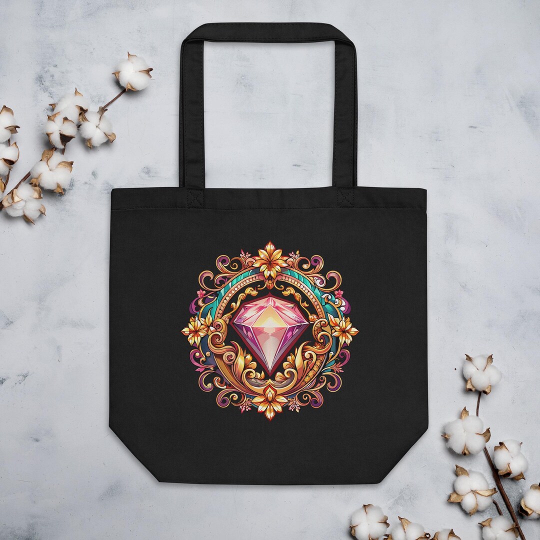 ★LUMEN★ [Exclusive]Pave Tote Bag_2colors Eco Tote Bag Opulent Ornamental Frame With Radiant Diamonds