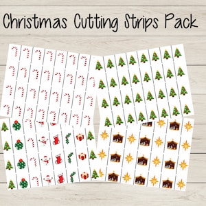 Christmas Cutting Strips Pack, Montessori Scissor Skills Preschool
