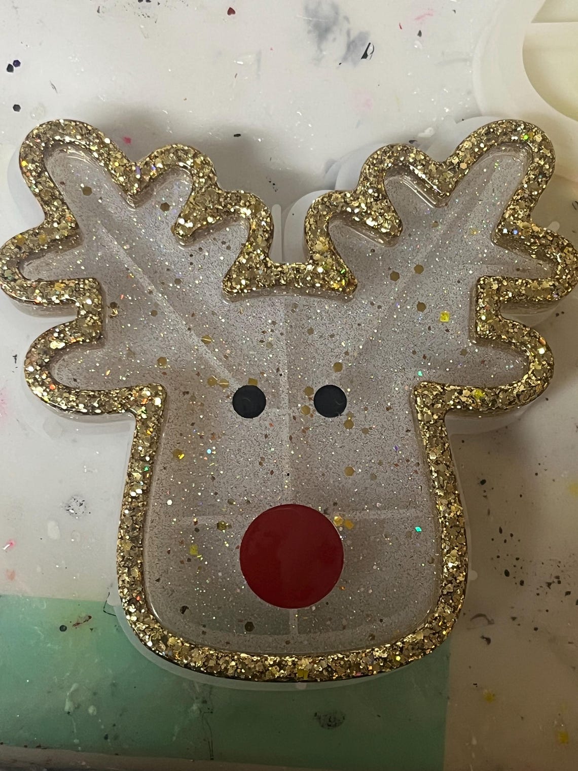 Rudolph Resin Holiday Tray, Gold Glitter Decorative Tray - Etsy