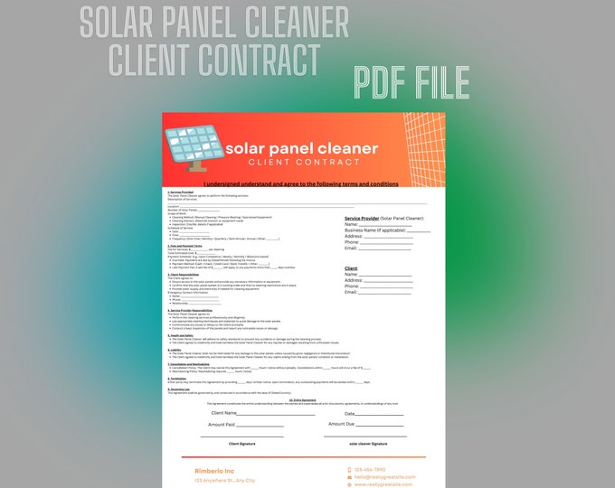 Solar Panel Cleaner Client Contract [template] - Etsy