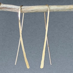 Gold Threader Earrings - Lightweight Simple Minimalist Hammered Open Hoop - Earring for Women EH-34