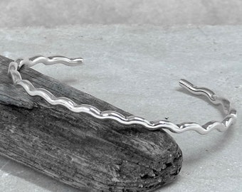 Handmade Silver Wave Cuff Bracelet Minimalist Jewelry