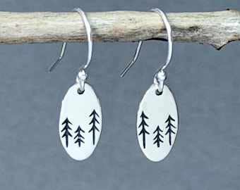 Tree Earrings - Tiny Pine Forest Sterling Silver Jewelry EH-150.1