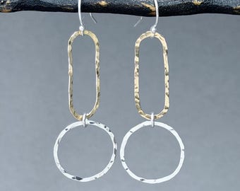 Mixed Metal Earrings - Hammered Gold and Silver Handmade Dangle Earrings for Women EH-31