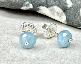 Aquamarine Stud Earrings | Sterling Silver Light Blue Post Earring | Sky Blue Jewelry Stone Luxury Ear Ring Back