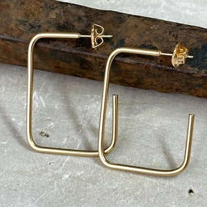Gold Hoop Earrings - Rectangle Post  - Modern Contemporary Earring - Simple Handmade Jewelry by Hanni HP-1