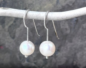 White Freshwater Pearl Earring | White Pearl Drop Sterling Silver for Weddings | June Birthstone Wedding Jewelry for Bride