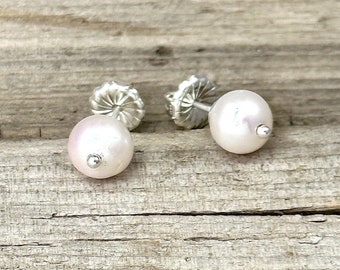 Freshwater Pearl Stud Earring | Wedding Jewelry | Cultured Pearl June Birthstone Post Earring | Birth Stone White
