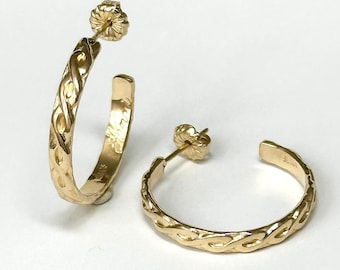 Twist Hoop Earring -  Silver or Gold Pattern Post Modern Contemporary Handmade Jewelry HP-7