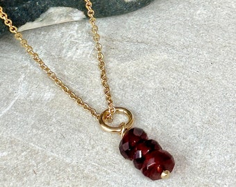 Faceted Garnet Necklace | Gold Garnet Pendant Necklace January Birthstone | January Jewelry Gift Purple Red Artist Handmade Jewelry