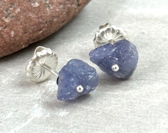 Raw Tanzanite Stud Earring | Sterling Silver Purple Blue Post |  December Birthstone Jewelry Michigan Artisan Handmade Jewelry by Hanni