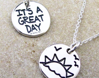 Inspirational Necklace | Sun Charm Sunrise Sunset Jewelry | Great Day Pendant Sterling Silver by Hanni