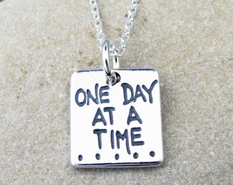 One Day At A Time Necklace | AA Recovery Jewelry Sympathy Gift | Sterling Silver Charm by Hanni