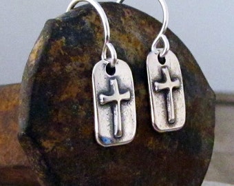 Cross Earrings | Sterling Silver Cross Charm | Religious Symbol Inspirational Jewelry by HANNI