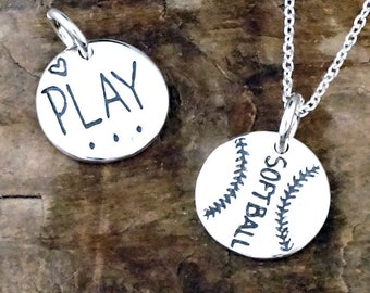 Softball Necklace | Softball Charm | Soft Ball Jewelry Gift Pendant Recycled Sterling Silver by Hanni