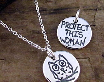 Owl Necklace | Silver Owl Charm | Protection Jewelry Totem Amulet Small Pendant Recycled Sterling