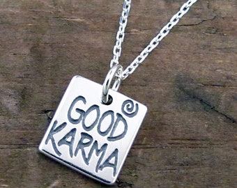 Good Karma Necklace | Inspirational Karma Charm | Affirmation Jewelry Sterling Silver