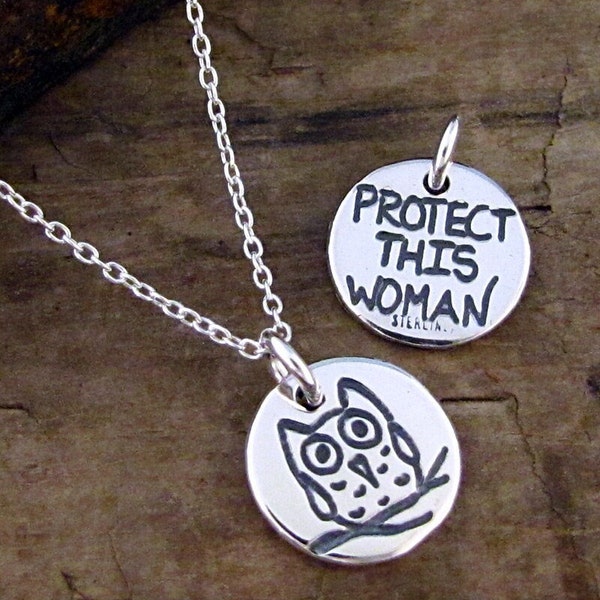 Owl Necklace | Silver Owl Charm | Protection Jewelry Totem Amulet Small Pendant Recycled Sterling