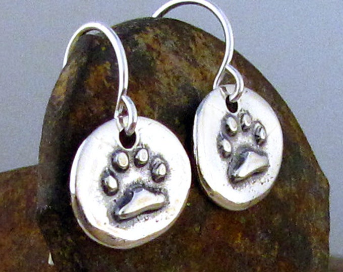 Paw Print Earrings Sterling Silver Dog Paw Jewelry Animal Etsy