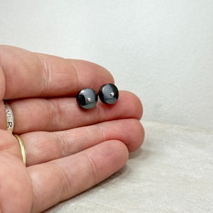 Unique Hematite Stud Earring Large Round Gray Post with Sterling Silver Ball Hematite Jewelry Artist Handmade in Michigan Hanni Jewelry image 3