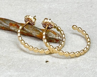 Flat Bead Hoop Earring - Sterling Silver or Gold Filled - Simple Lightweight Handmade Jewelry HP-18