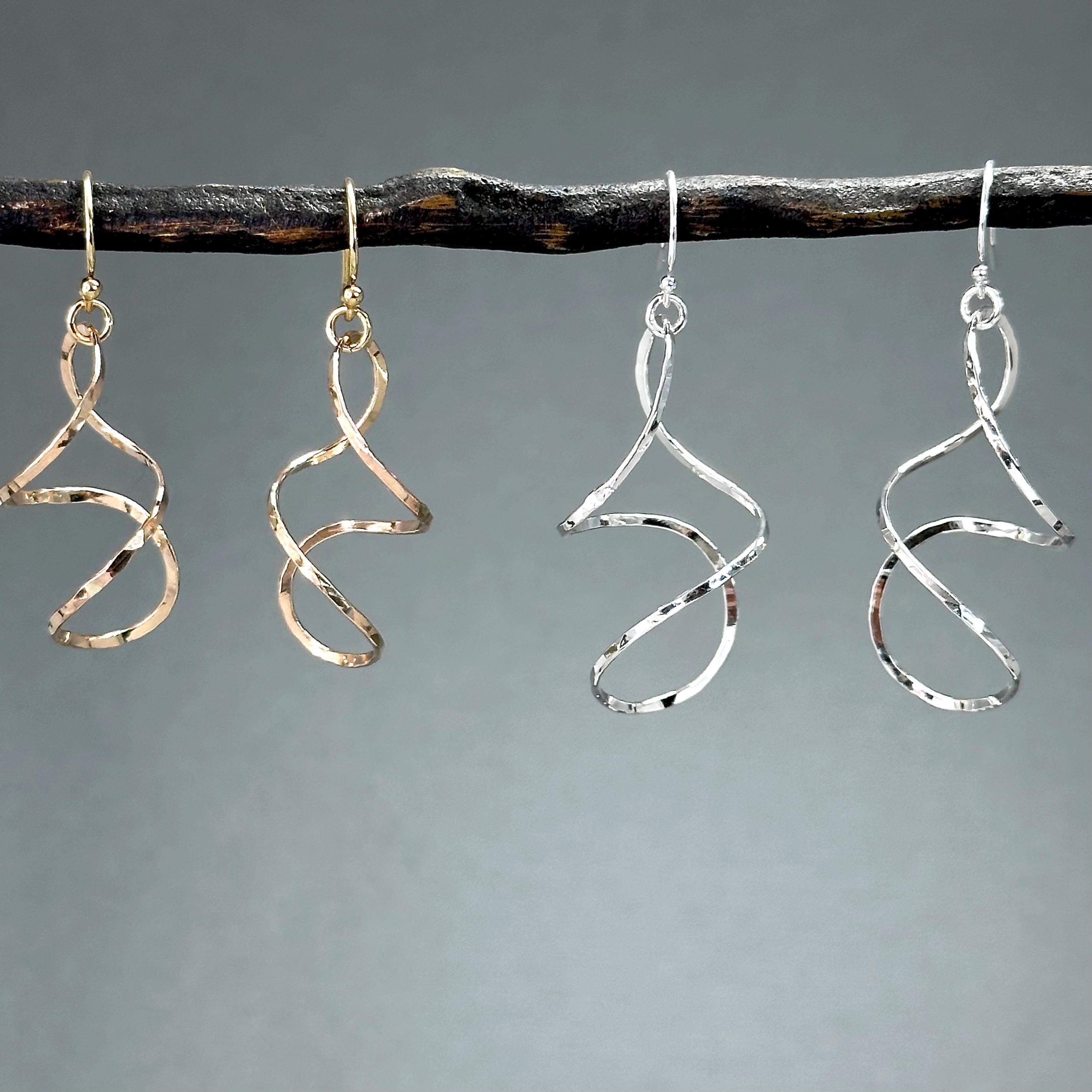 Orecchini Pendenti A Spirale In Argento – Donna – Chiusura A Leva – Design Intrecciato Moda - 2