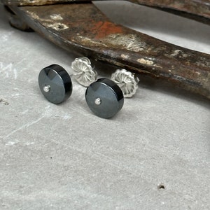 Unique Hematite Stud Earring Large Round Gray Post with Sterling Silver Ball Hematite Jewelry Artist Handmade in Michigan Hanni Jewelry image 6