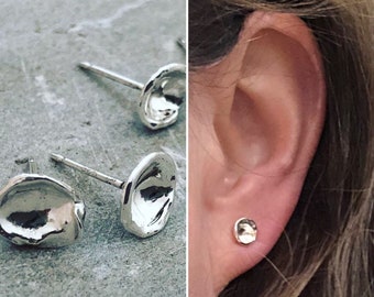 Simple Silver Stud Earring Droplet | Minimalist Organic Jewelry | Rain Drop Sterling Post Earring  | Water Drop Tiny Small Stud Size