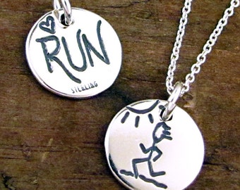 Run Necklace | Running Jewelry | Marathon Charm Necklace Sterling Silver Jewelry for Runners Jogger Running Man Jewelry Hand Made by Hanni