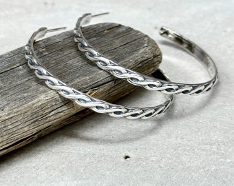 Sterling Silver Twisted Hoop Earrings - Handmade Modern Jewelry HP-7s