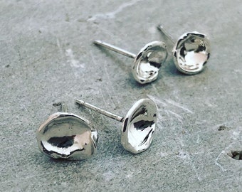 Droplet Stud Earring - Handmade Minimalist Organic Sterling Silver Jewelry EP-1