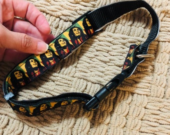 Collar para perro y gato con diseño de Bob, músico, grande, de planta de cáñamo rasta jamaiquina, música reggae icónica.