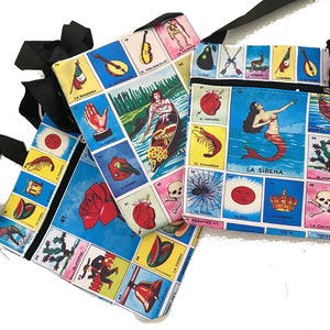 LOTERIA Mexikanische Bingo Crossbody Sling tote Stirnband Geldbörse Mehrzwecktasche Handtasche Spanisch Meerjungfrau Gamer Folklore Schwänze Tarot religiös