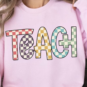 Checkered Teach PNG, Pencil Teacher Png, Lightning Bolt Teach PNG, Retro Teach Png, Teacher Gift PNG, Checkerboard Teach Shirt Design