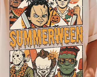 Summer Halloween png, I Freaking Love Summer PNG, Funny Halloween Funny, Horror Characters png, Halloween in Summer Digital Shirt Design