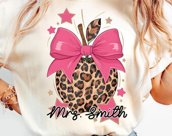 Apple Bow Teacher Name Custom Design, Coquette Bow Teacher Png, Back To School Teacher Shirt Design, First Day School Png Sublimation