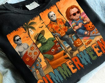 Summerween Horror Characters PNG, 2025 Halloween Sublimation, Spooky Beach Monsters Design, Funny Summer Halloween