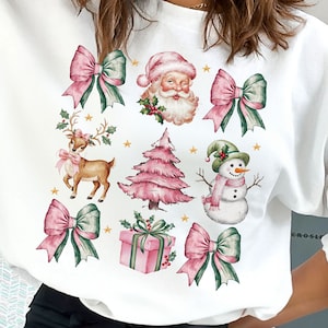 Coquette Pink Christmas PNG | Pink Bow Christmas Png | Trendy Santa Png | Christmas Sublimation Design | Vintage Christmas Png