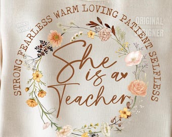 She is a Teacher Png, Teacher Mom Png, Christian Teacher Png, Bible Verses Png, Teacher Floral Mother’s Day Gift, Teacher Coquette Bow Png