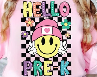 Hello Pre-K PNG Image, Back To School Leopard Rainbow Design, Sublimation Designs Downloads, PNG File