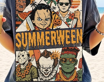 Summerween Png, Horror Characters png, Funny Horror Summer png, Horror's Vacation Png, Halloween png, Summer png, Retro Summer png