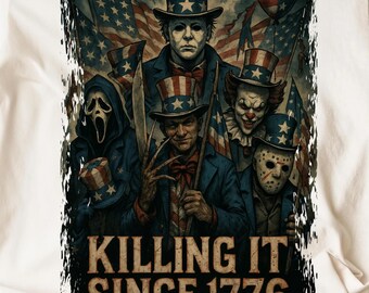 Killing It Since 1776 PNG, Patriotic Horror Characters Sublimation Design, 4th of July Funny Scary Clipart, Digital Download